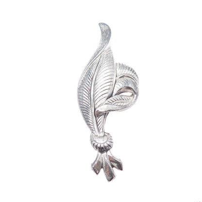 DANECRAFT 925 Sterling Silver Vintage Modernist Feather Oxidized Pin Brooch