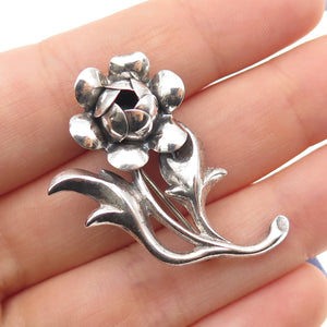 BEAU 925 Sterling Silver Vintage Rose Flower Oxidized Pin Brooch