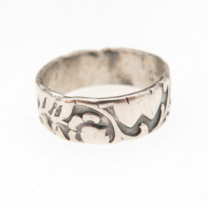 925 Sterling Silver Antique Art Deco Floral Oxidized Band Ring Size 6.25
