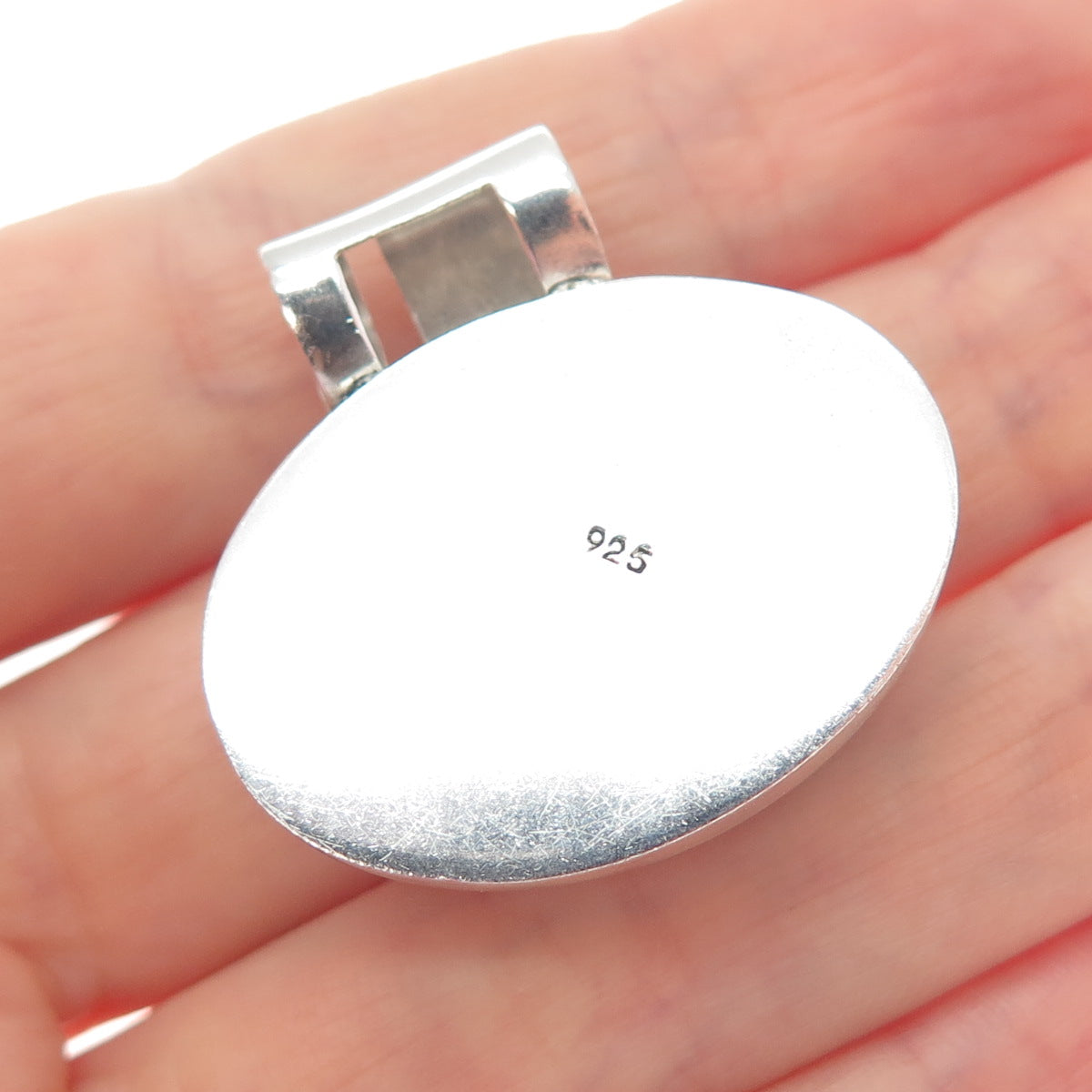 925 Sterling Silver Vintage Real Mother-of-Pearl Modernist Pendant