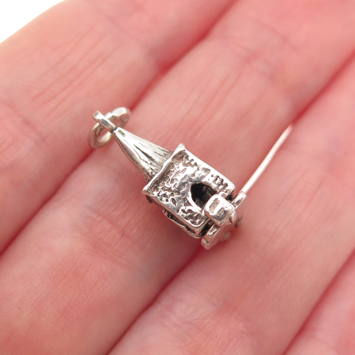 925 Sterling Silver Vintage Old Church Locket Oxidized 3D Mini Charm Pendant