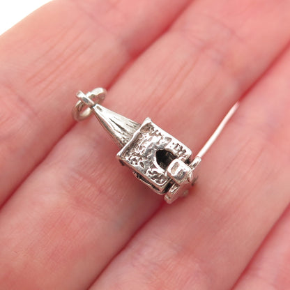925 Sterling Silver Vintage Old Church Locket Oxidized 3D Mini Charm Pendant