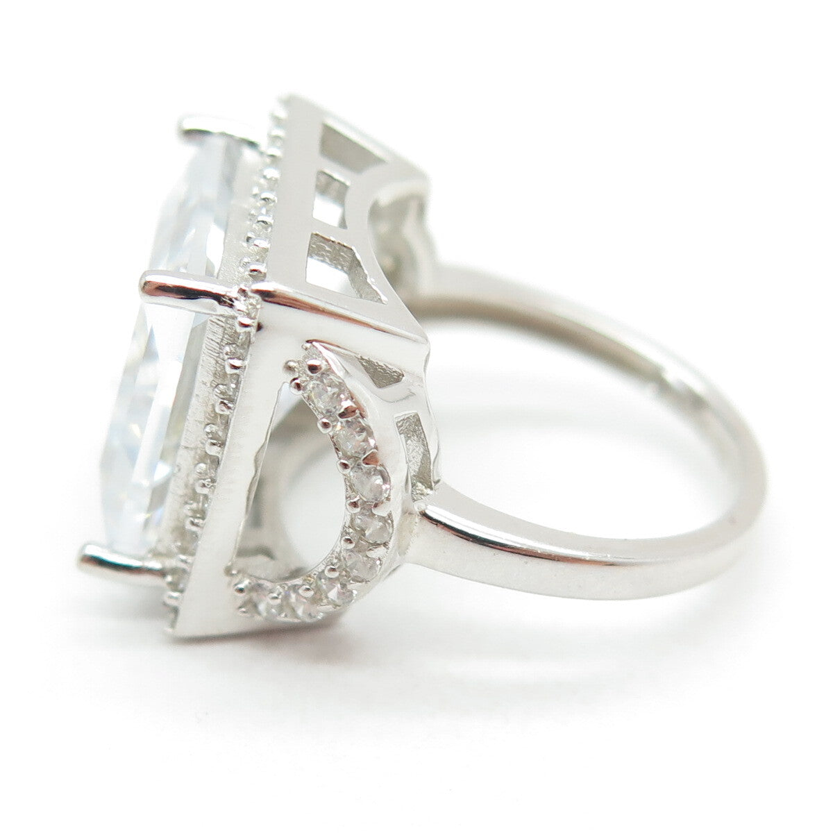 925 Sterling Silver Princess & Round-Cut C Z Ring Size 5