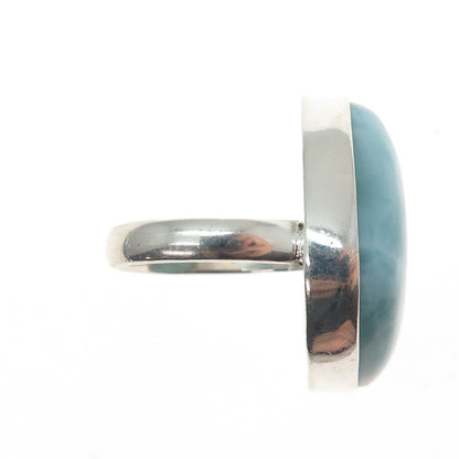 925 Sterling Silver Vintage Real Cabochon Larimar Modernist Ring Size 5