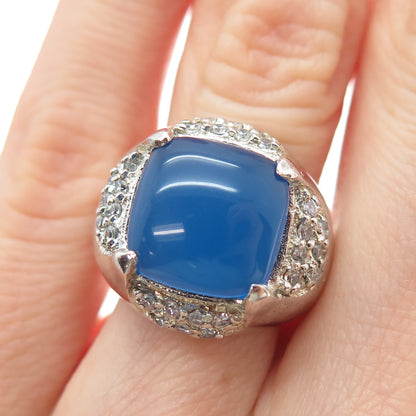 ROSS SIMONS 925 Sterling Silver Vintage Real Blue Chalcedony C Z Ring Size 5.25