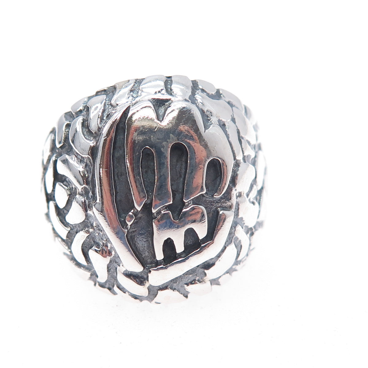 925 Sterling Silver Vintage Muslim Symbols Dome Oxidized Ring Size 12.75