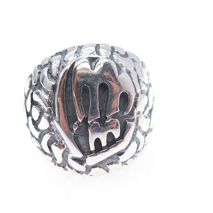 925 Sterling Silver Vintage Muslim Symbols Dome Oxidized Ring Size 12.75