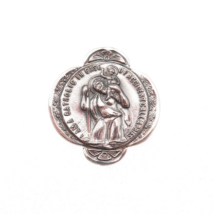 Creed 925 Sterling Silver Antique Art Deco St. Christopher Oxidized Lapel Pin