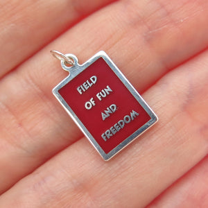 925 Sterling Silver Red Enamel Field Of Fun & Freedom Minimalist Charm Pendant