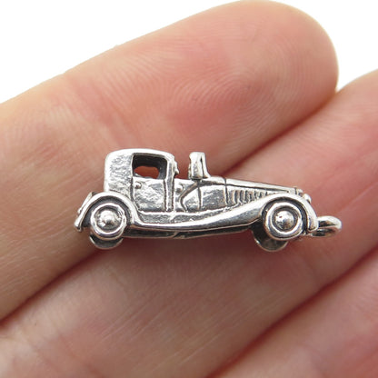 925 Sterling Silver Antique Retro Car Minimalist 3D Charm Pendant