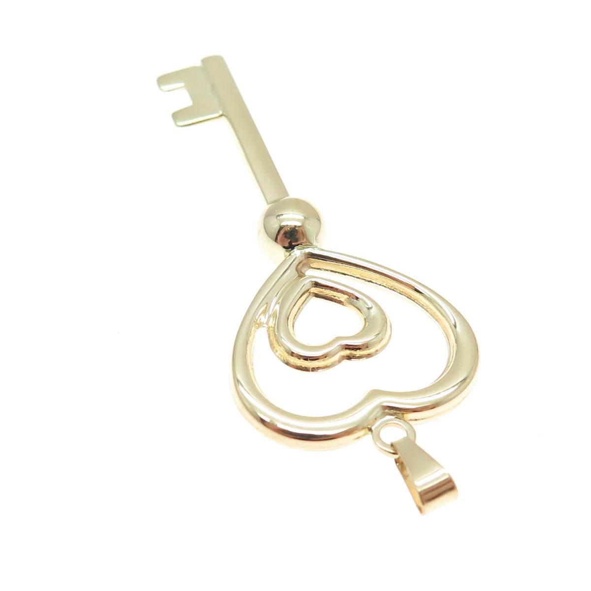 14K Yellow Gold Heart Key Charm Pendant