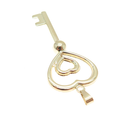 14K Yellow Gold Heart Key Charm Pendant