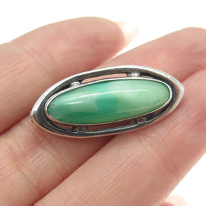 925 Sterling Silver Antique Green Glass Oxidized Pin Brooch