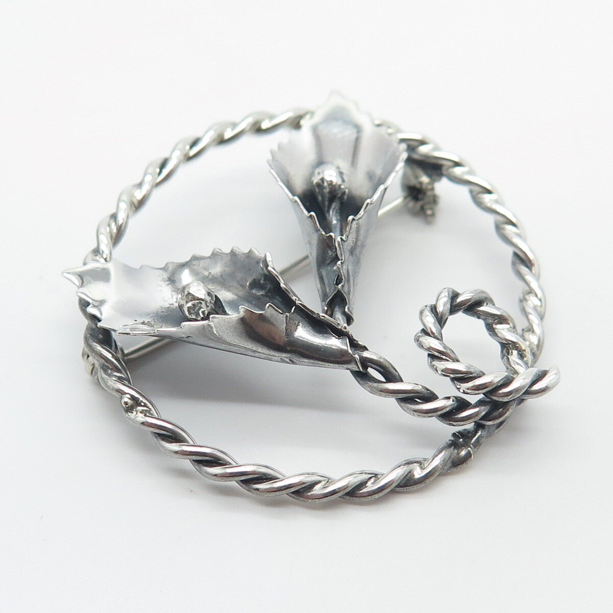 925 Sterling Silver Vintage Lily Floral Pin Brooch