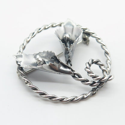 925 Sterling Silver Vintage Lily Floral Pin Brooch