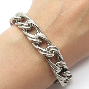 925 Sterling Silver Vintage Double Cable Link Bracelet 6.5"