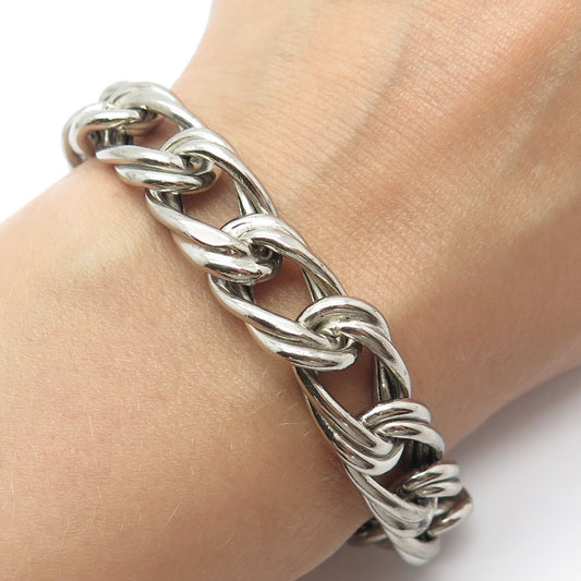 925 Sterling Silver Vintage Double Cable Link Bracelet 6.5"