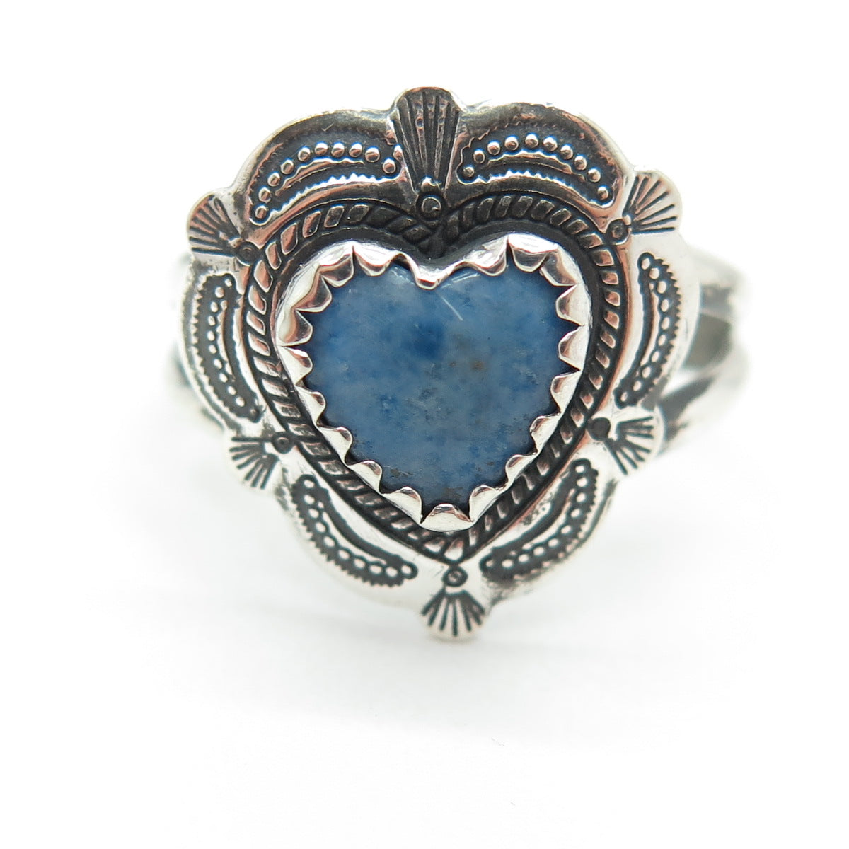 QUOC TURQUOISE 925 Sterling Silver Vintage Real Denim Lapis Heart Ring Size 8.75