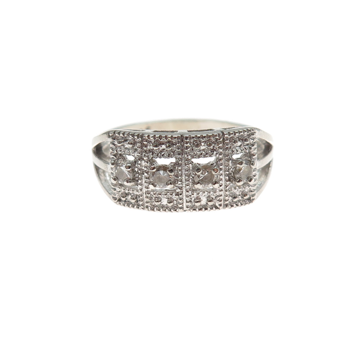 925 Sterling Silver Real Round-Cut Diamond Ring Size 7