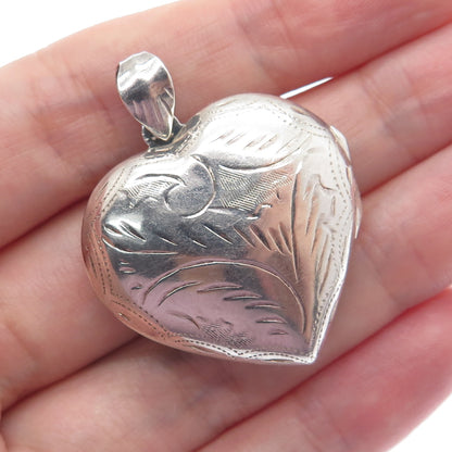 925 Sterling Silver Vintage Engraved Heart Locket Pendant