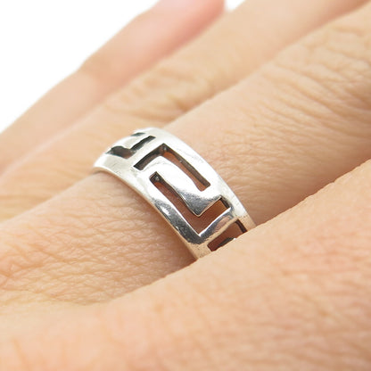 925 Sterling Silver Vintage Greek Maze Band Ring Size 8.75