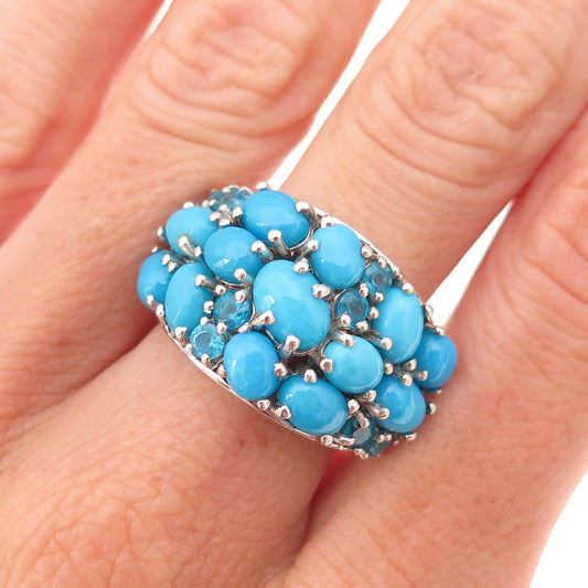 Chuck Clemency 925 Sterling Silver Real Turquoise & Apatite Ring Size 8.25