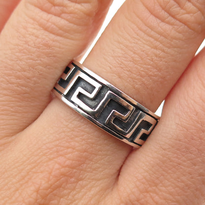 925 Sterling Silver Vintage Greek Key Oxidized Band Ring Size 9.5