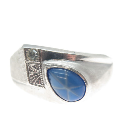 VARGAS 925 Sterling Silver Antique Rhinestone Faux-Star-Sapphire Ring Size 12.25