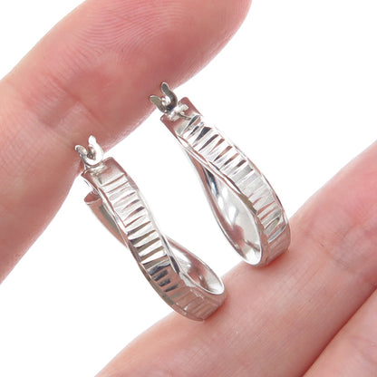 925 Sterling Silver Diamond-Cut Wavy Hoop Earrings