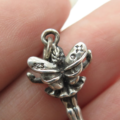 SUN WEST 925 Sterling Silver Vintage Tinker Bell Fairy 3D Pendant