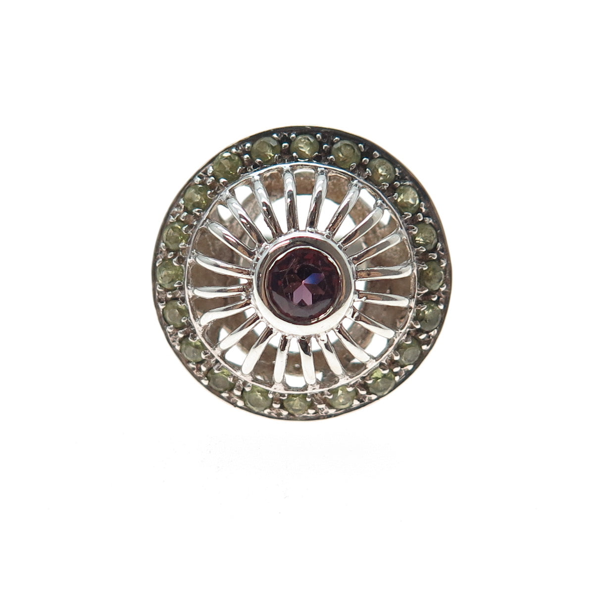 SAJEN 925 Sterling Silver Vintage Real Tourmaline & Peridot Ring Size 7.25