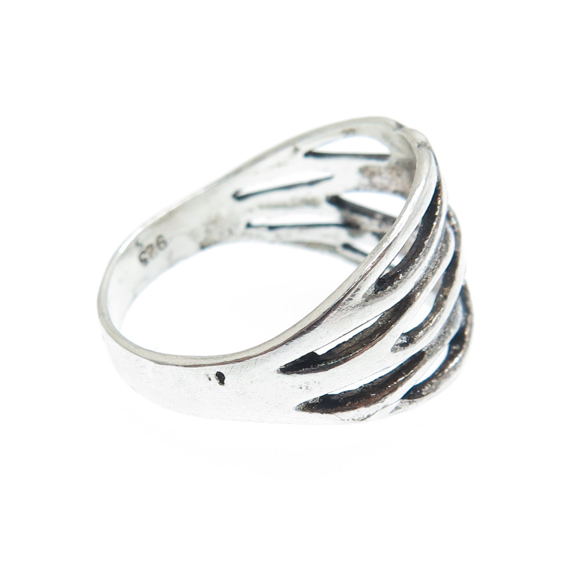 925 Sterling Silver Vintage Modernist Twisted Wavy Oxidized Ring Size 6.25
