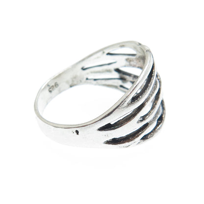 925 Sterling Silver Vintage Modernist Twisted Wavy Oxidized Ring Size 6.25