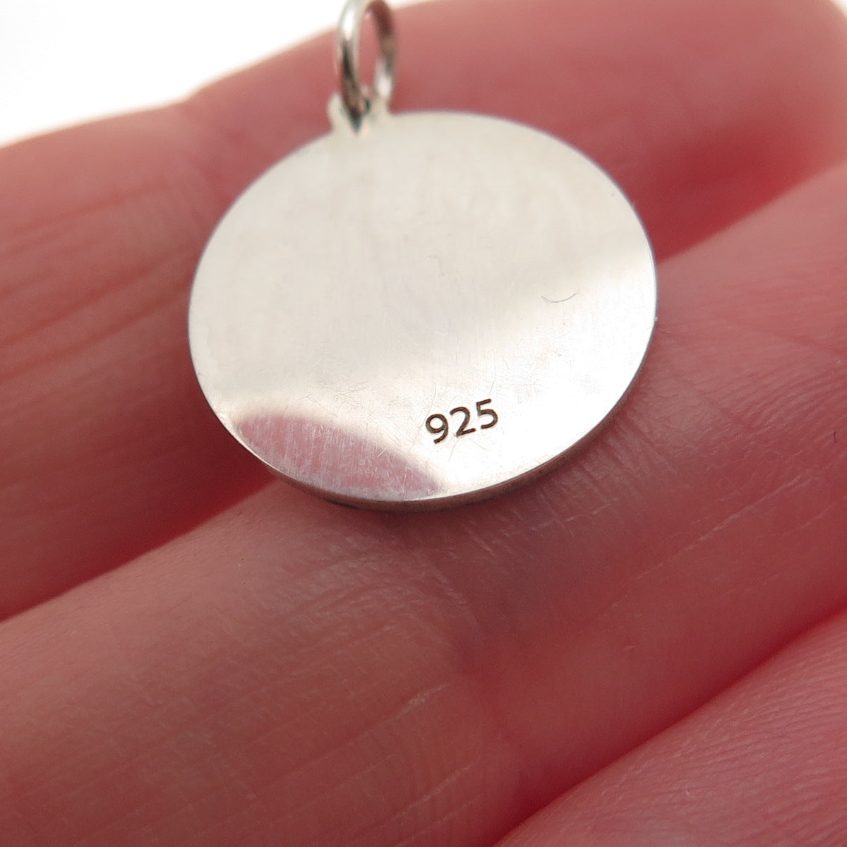 925 Sterling Silver Blue Enamel Skull & Bone Round Tag Mini Charm Pendant