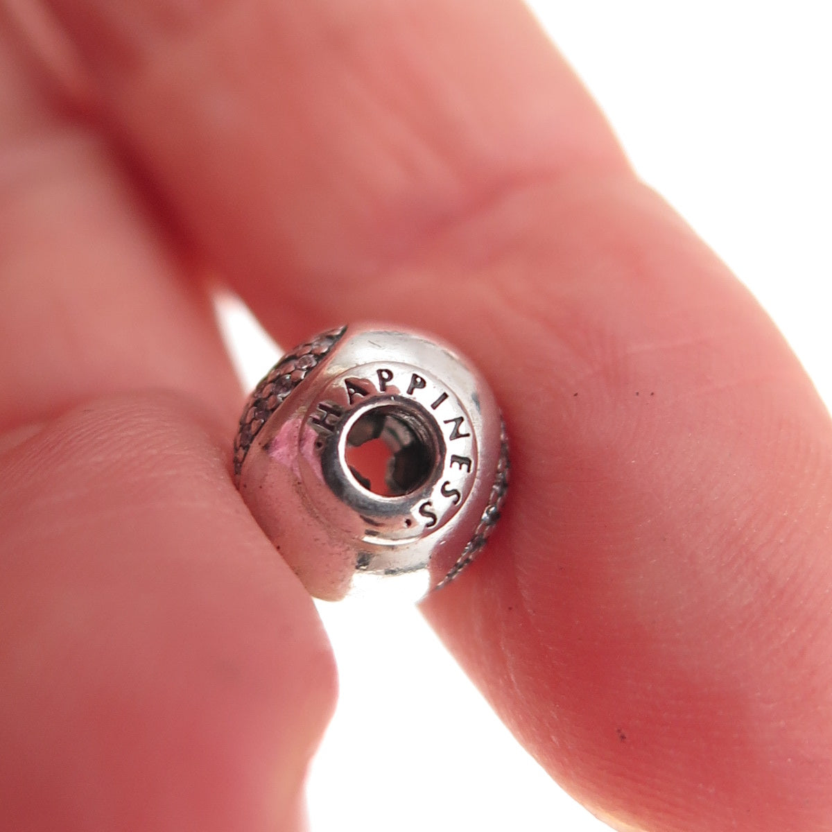Pandora 925 Sterling Silver C Z Essence Happiness Slide Bead Charm