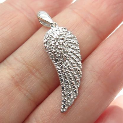 925 Sterling Silver Real Round-Cut Diamond Angle Wing Pendant