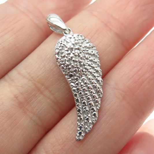 925 Sterling Silver Real Round-Cut Diamond Angle Wing Pendant