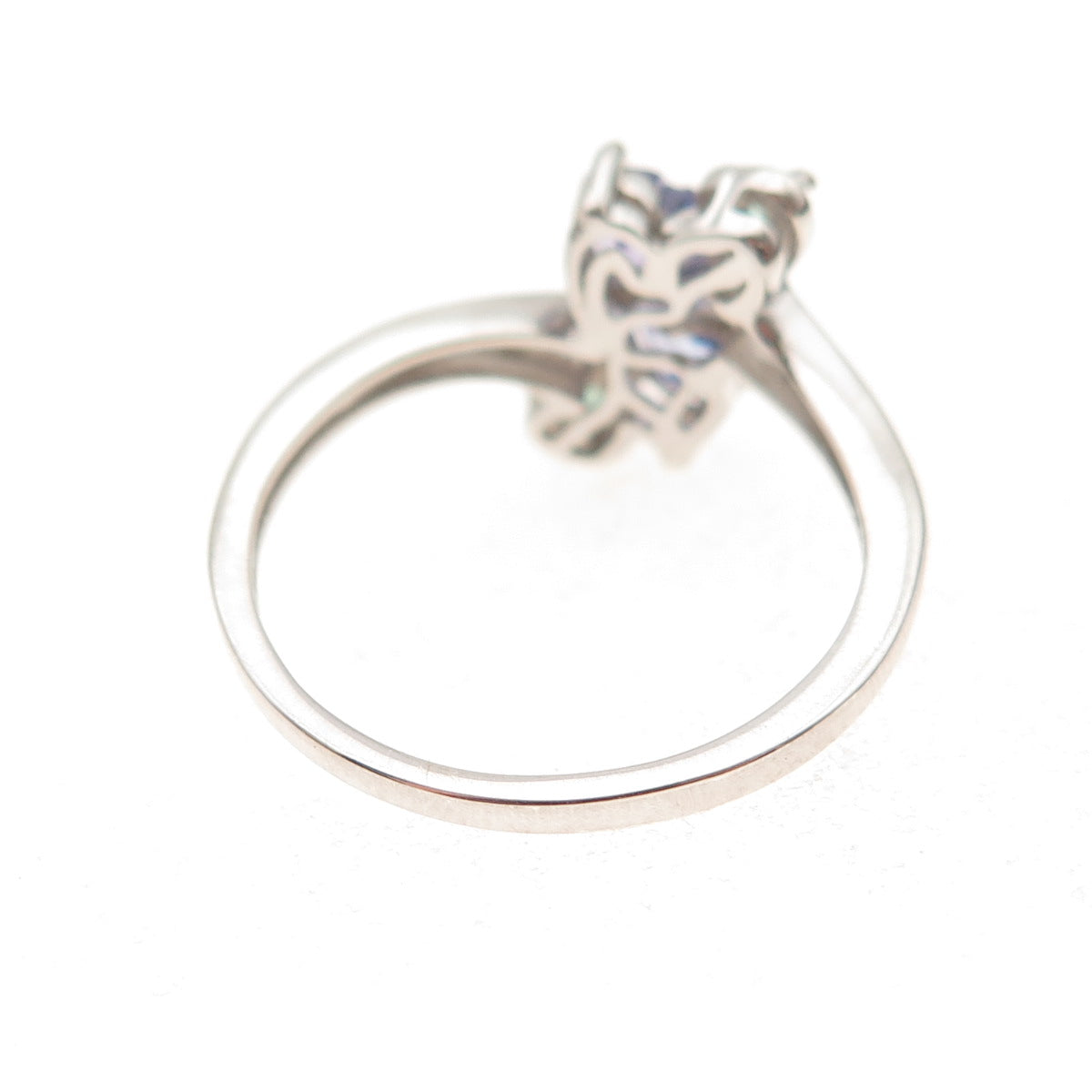 Chuck Clemency 925 Sterling Silver Real Tanzanite & Emerald Heart Ring Size 8.25