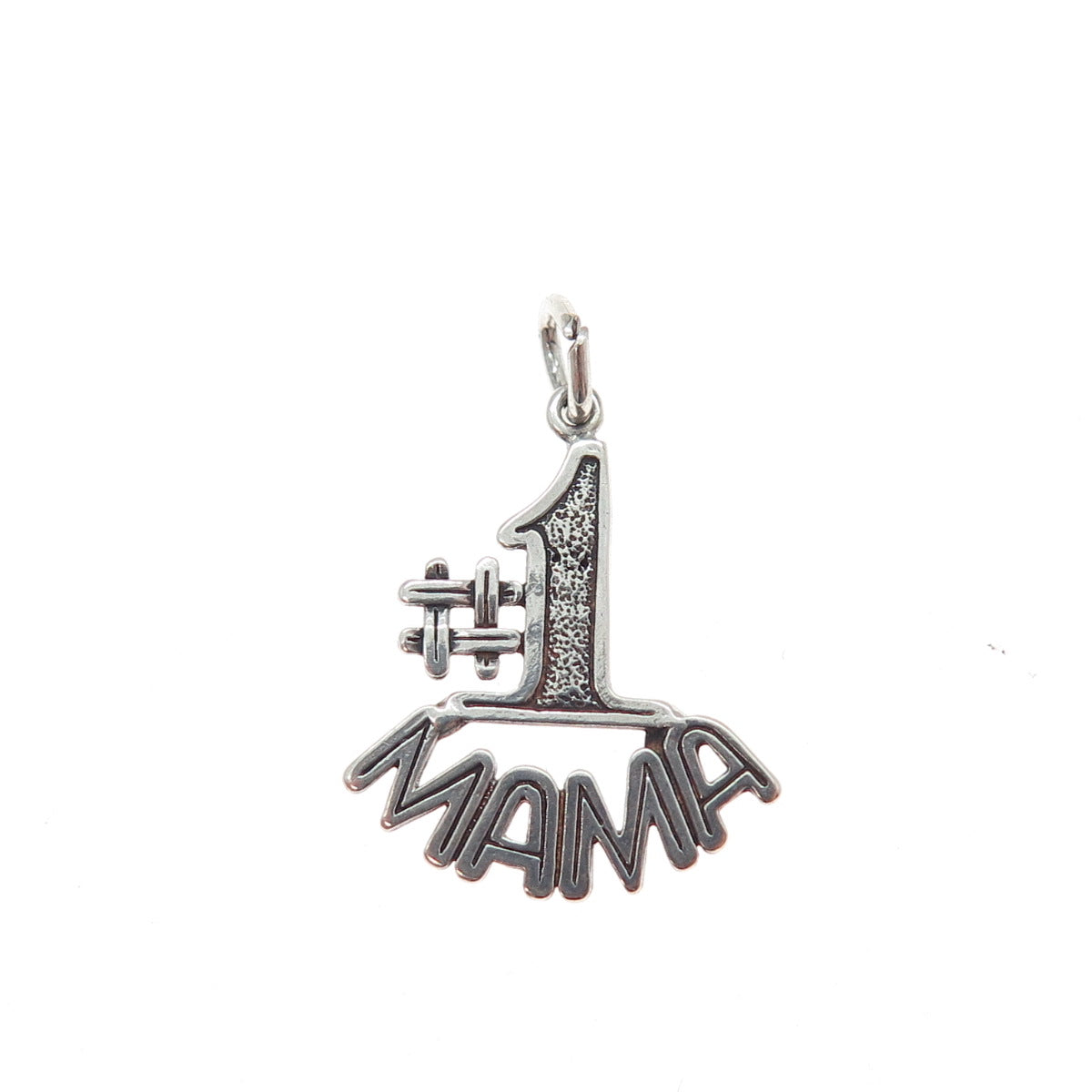 925 Sterling Silver Vintage 1980 #1 Mama Oxidized Minimalist Charm Pendant