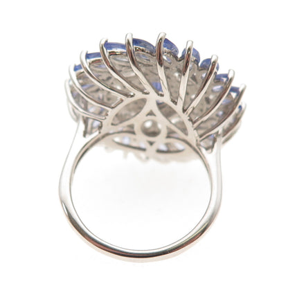925 Sterling Silver Real Tanzanite & White Topaz Floral Ring Size 8.25