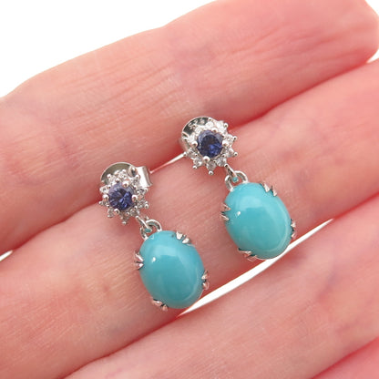 925 Sterling Silver Real Turquoise Tanzanite & White Topaz Dangle Earrings