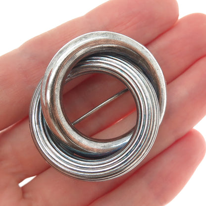 925 Sterling Silver Vintage Italy Interlocked Circle Oxidized Pin Brooch