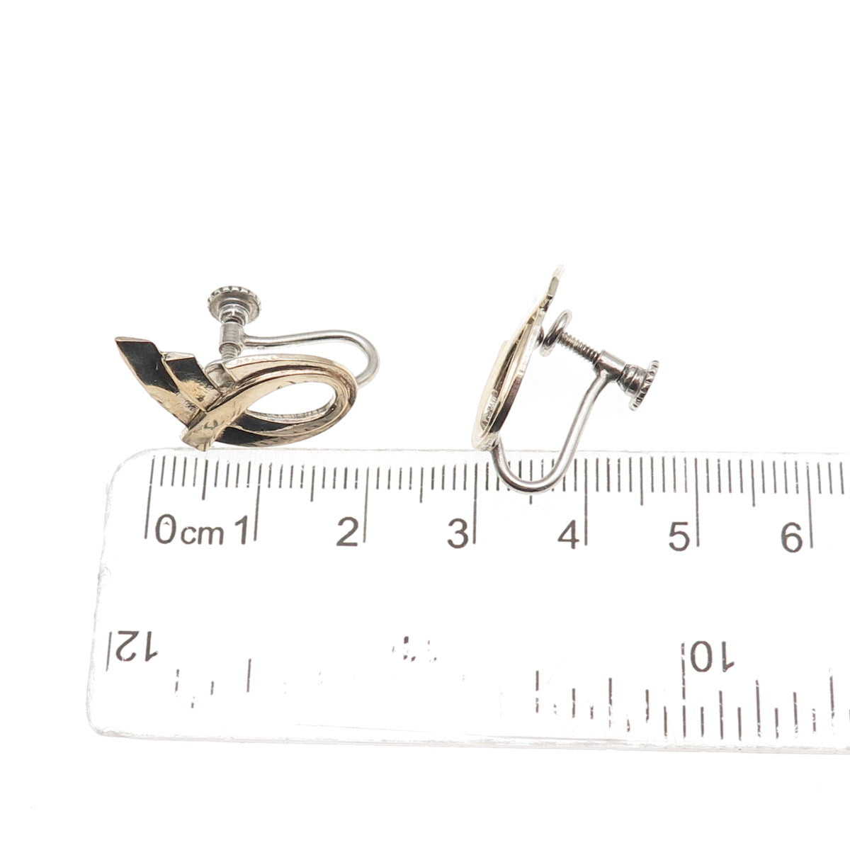 925 Sterling Silver 2-Tone Vintage Modernist Screw Back Earrings