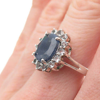 DEE BERKLE 925 Sterling Silver Real Sapphire & White Topaz Ring Size 8.25