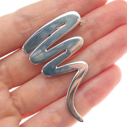 925 Sterling Silver Vintage Mexico Modernist Zig Zag Pin Brooch / Pendant