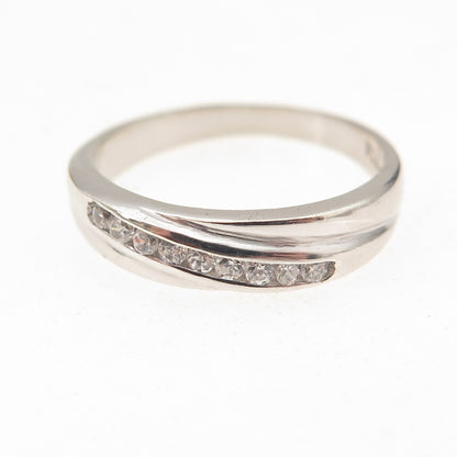 Pagoda 925 Sterling Silver Vintage Round-Cut C Z Band Ring Size 7