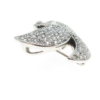 925 Sterling Silver Real Red Garnet Gemstone & C Z Dove of Peace Pin Brooch