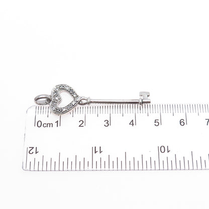 925 Sterling Silver Real Round-Cut Diamond Heart Key Charm Pendant