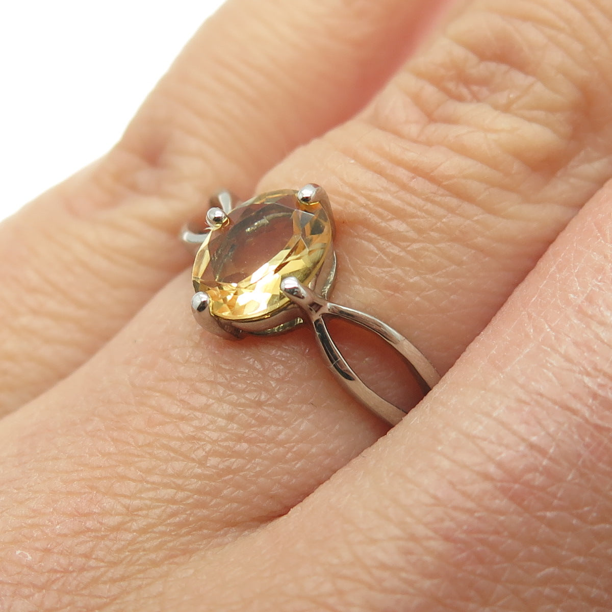 925 Sterling Silver Real Oval-Cut Citrine Ring Size 6.25