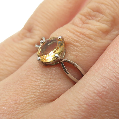925 Sterling Silver Real Oval-Cut Citrine Ring Size 6.25